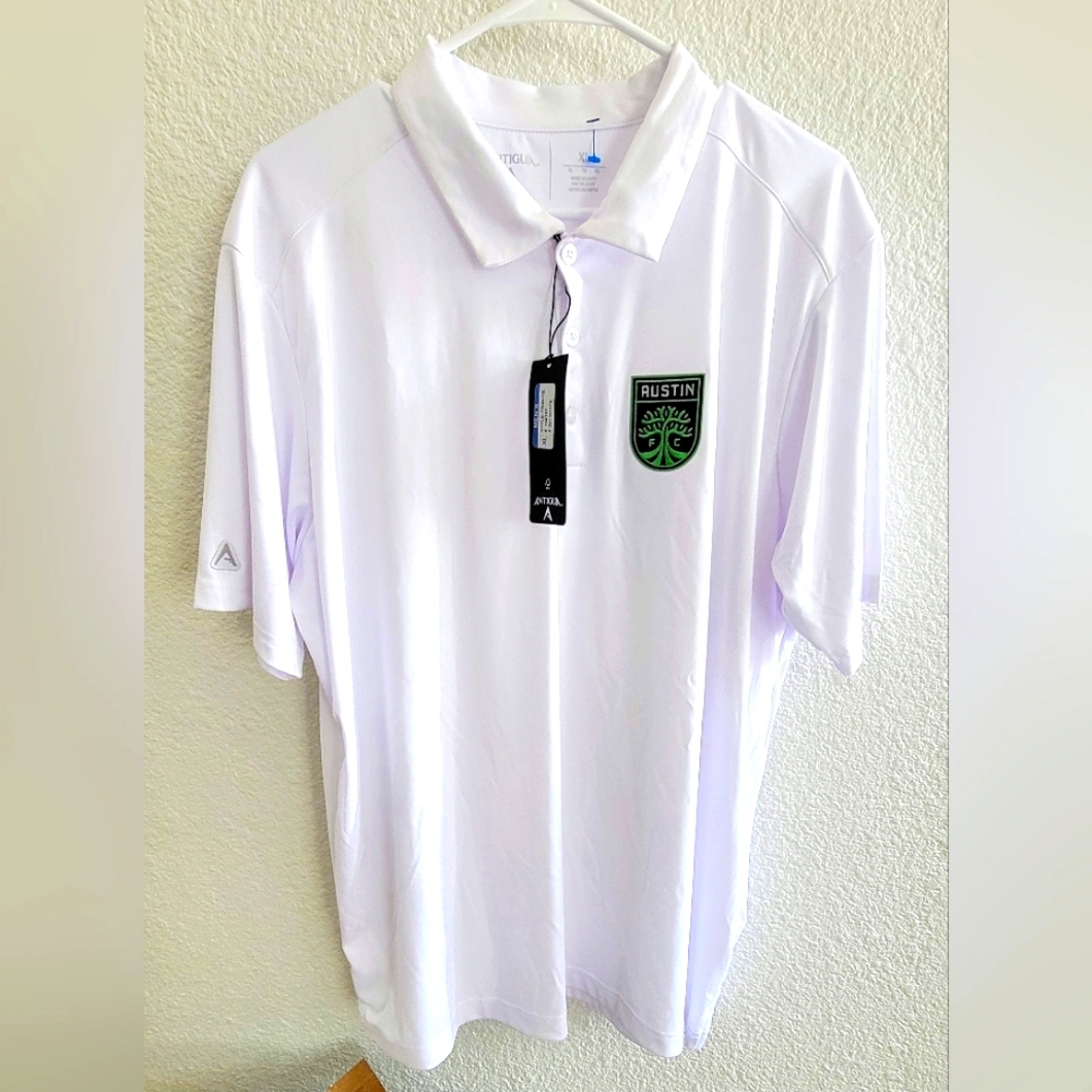 Brand New Men's Austin FC White Solid Pique Polo Retails $70+
